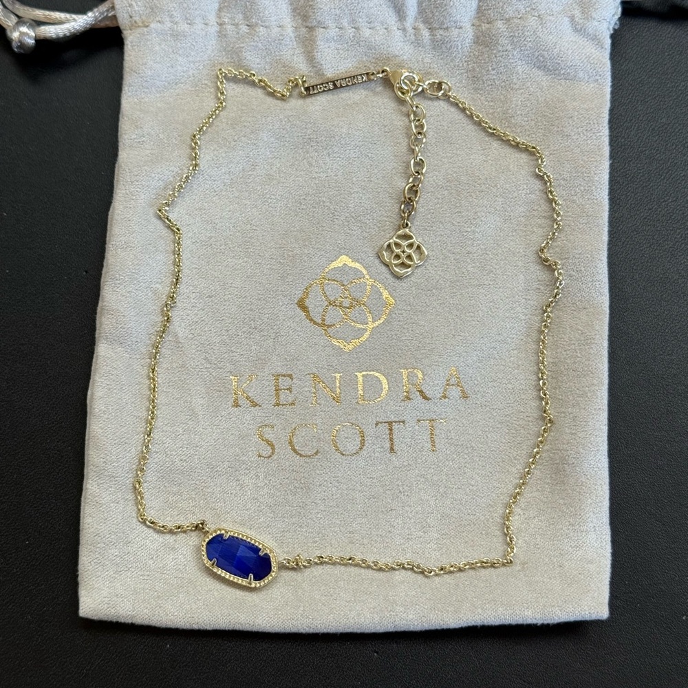 Kendra Scott Elisa Gold Pendant Necklace in cobalt blue catseye glass - Picture 2 of 8
